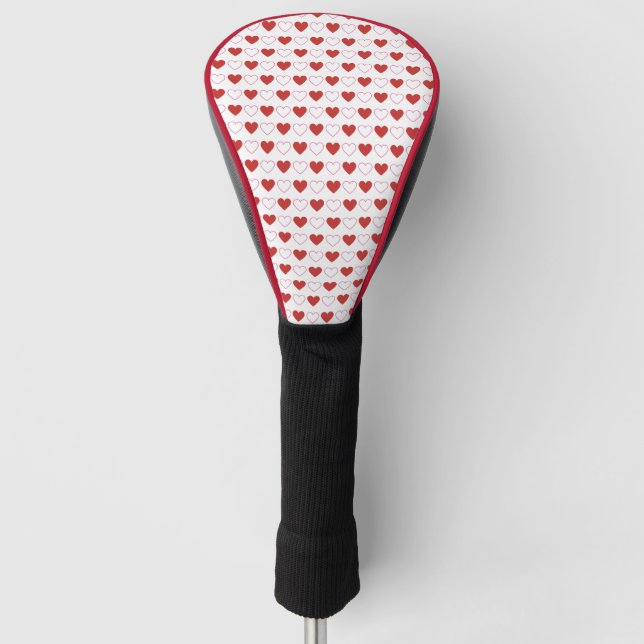 Classic Cute Minimal Hearts Red Pink White Pattern Golf Head Cover (Front)