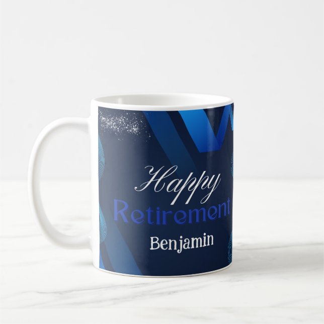 Classic Cute Modern Blue&White Happy Retirement  Coffee Mug (Left)