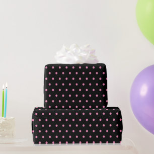Classic Cute Retro Polka Dots Black Pink Wrapping Paper