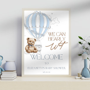 Classic Cute Teddy Bear Toile Balloon Welcome Poster