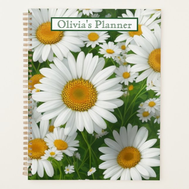 Classic daisy pattern white floral fields greenery planner (Front)