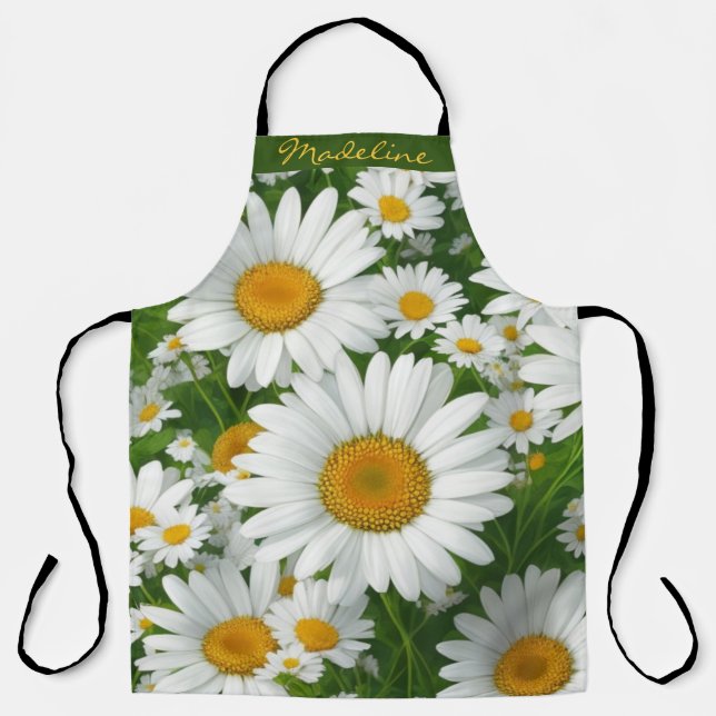 Classic daisy pattern white floral personalise apron (Front)
