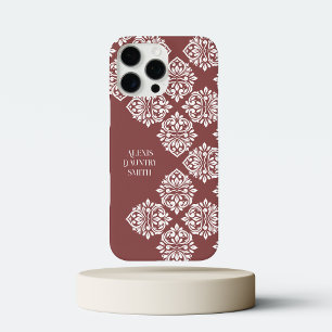 Classic Damask Abstract Geometric Pastel Red iPhone 16 Pro Max Case