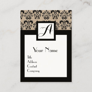 CLASSIC DAMASK FLORAL SQUARE MONOGRAM Kraft Paper Business Card