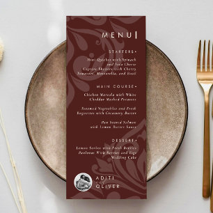 Classic Damask Mahogany Photo Wedding Flat Menu