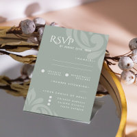 Classic Damask Pale Olive Photo Wedding RSVP