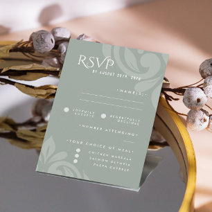 Classic Damask Pale Olive Photo Wedding RSVP Card