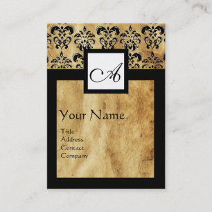 CLASSIC DAMASK  PARCHMENT SQUARE MONOGRAM BUSINESS CARD