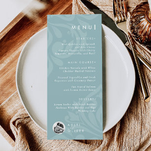 Classic Damask Pewter Blue Photo Wedding Flat Menu