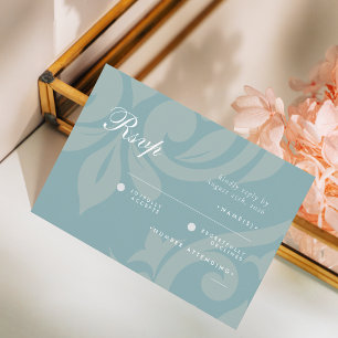 Classic Damask Pewter Blue Wedding RSVP