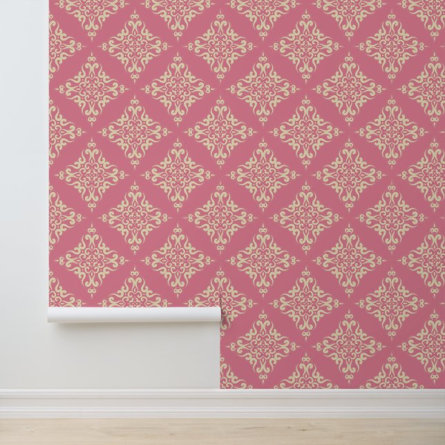 Classic damask pink &light beige wallpaper (Application)