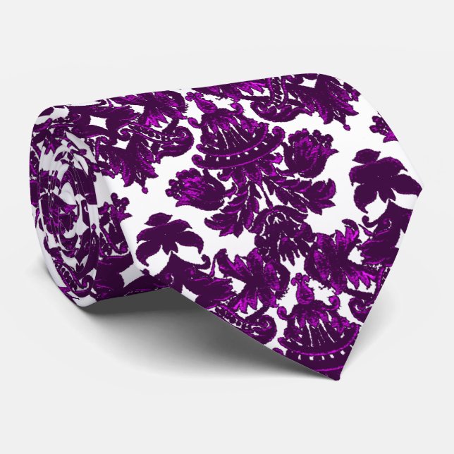 Classic Damask Purple Tie (Rolled)