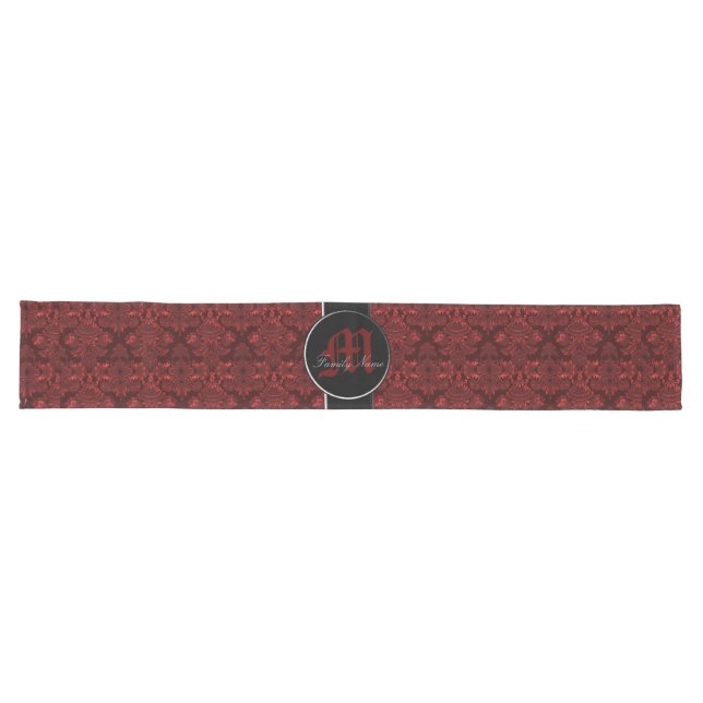 Classic Damask Red (Monogram) Long Table Runner (Horizontal)