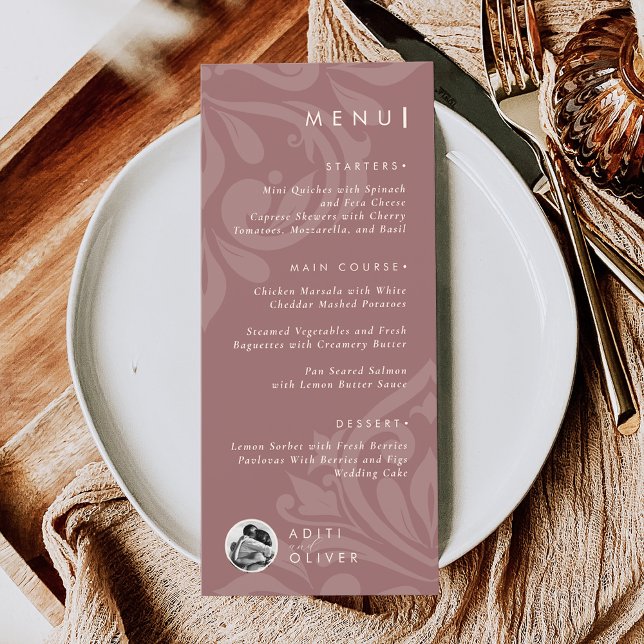 Classic Damask Rose Ivory Photo Wedding Flat Menu (Creator Uploaded)