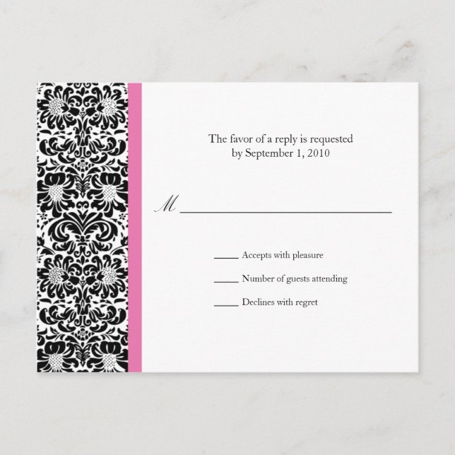 Classic Damask RSVP Reply Invitation Postcard (Front)