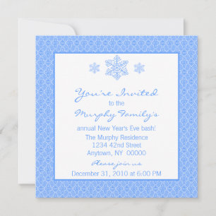 Classic Damask Snowflakes New Year's Invite