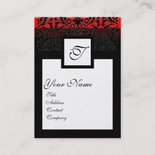CLASSIC DAMASK SQUARE MONOGRAM black white pearl Business Card