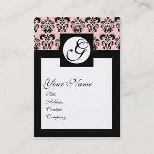 CLASSIC DAMASK SQUARE MONOGRAM ,Pink Business Card