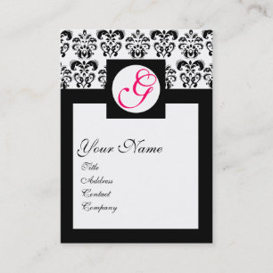 CLASSIC DAMASK SQUARE MONOGRAM ,pink fuchsia Business Card