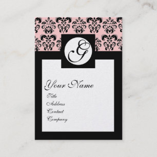 CLASSIC DAMASK SQUARE MONOGRAM ,pink pearl Business Card
