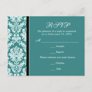 Classic Damask Teal RSVP Card
