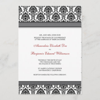 Classic Damask Wedding Invitation (grey ribbons)