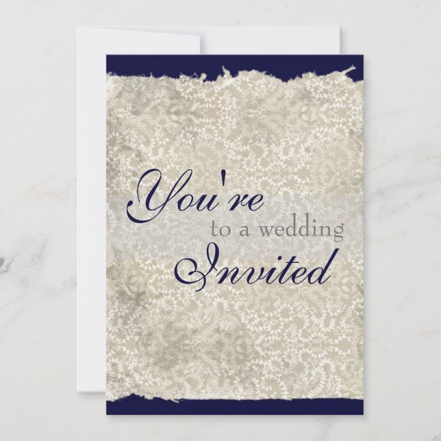 Classic Damask Wedding Invitations, Navy Blue Invitation (Front)