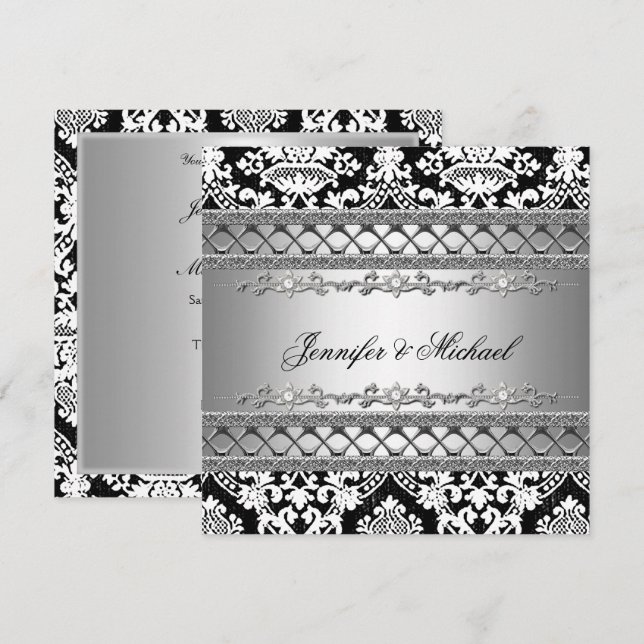 Classic Damask Wedding Party Invitation (Front/Back)
