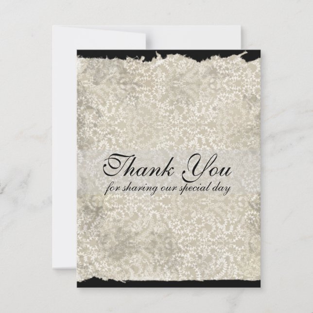 Classic Damask Wedding Thank You Notes, Black Card (Front)