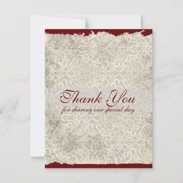 Classic Damask Wedding Thank You Notes, Red Invitation (Front)