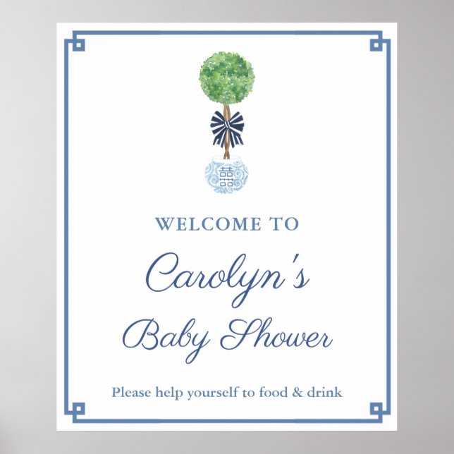 Classic Dark Blue Boy Baby Shower Party Welcome Poster (Front)