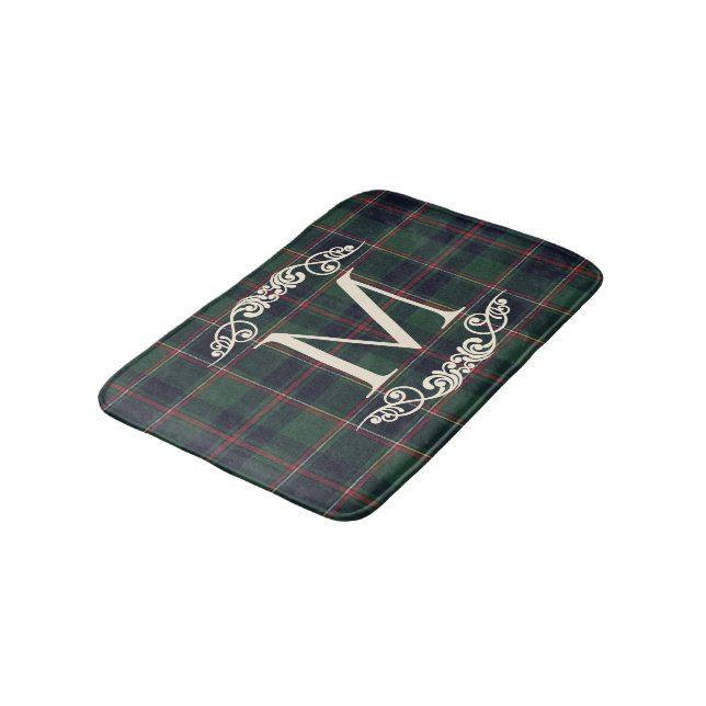 Classic Dark Blue Red Green Plaid Pattern Bath Mat (Angled)