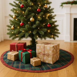 Classic Dark Blue Red Green Plaid Pattern Brushed Polyester Tree Skirt