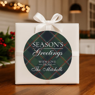 Classic Dark Blue Red Green Plaid Pattern Classic Round Sticker