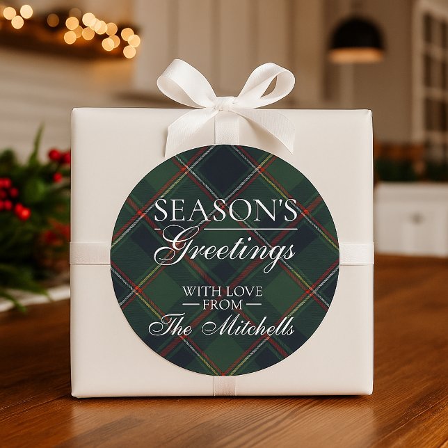 Classic Dark Blue Red Green Plaid Pattern Classic Round Sticker (Creator Uploaded)