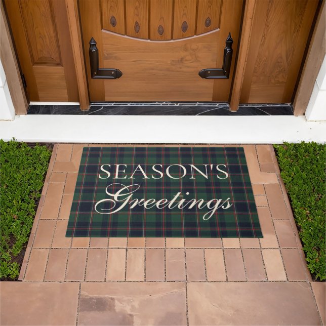 Classic Dark Blue Red Green Plaid Pattern Doormat (Outdoor)