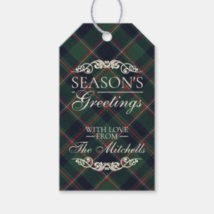 Classic Dark Blue Red Green Plaid Pattern Gift Tags
