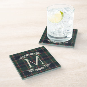 Classic Dark Blue Red Green Plaid Pattern Glass Coaster