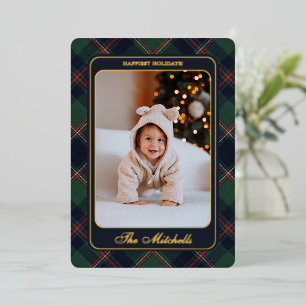 Classic Dark Blue Red Green Plaid Pattern Gold