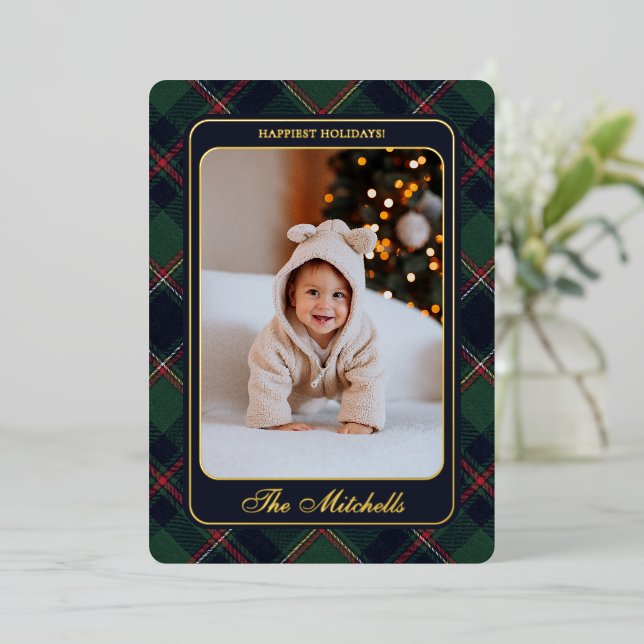 Classic Dark Blue Red Green Plaid Pattern Gold (Standing Front)