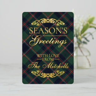 Classic Dark Blue Red Green Plaid Pattern Gold