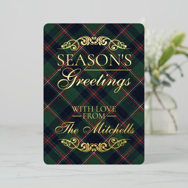 Classic Dark Blue Red Green Plaid Pattern Gold (Standing Front)