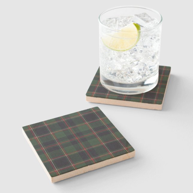 Classic Dark Blue Red Green Plaid Pattern Stone Coaster (Side)
