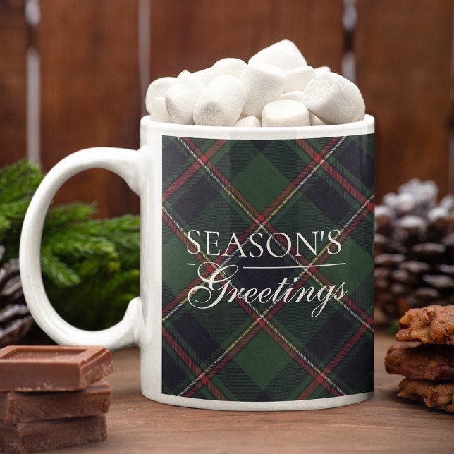Classic Dark Blue Red Green Plaid Pattern Two-Tone Coffee Mug (Creator Uploaded)