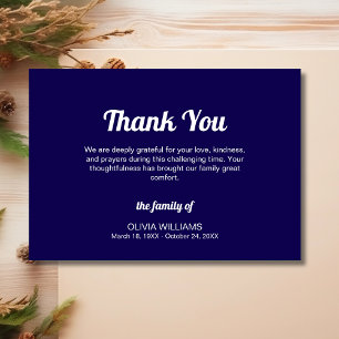 Classic Dark Blue Traditional Funeral Sympathy Thank You Card
