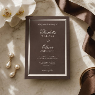 Classic Dark Brown Old Money Wedding Invitation