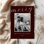 Classic Dark Burgundy and Gold Frame Family Photo<br><div class="desc">Classic minimalist two-sided family photo Christmas cards featuring rose gold foil frame on dark burgundy red colour background with personalised family photo and holiday messages.</div>