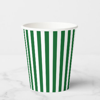 Classic Dark Forest Green & White Vertical Striped Paper Cups