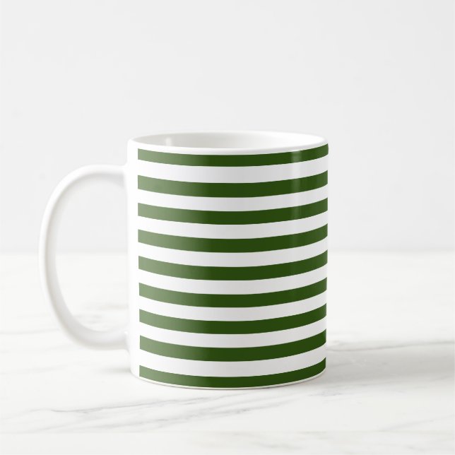 Classic Dark Green and White Horizontal Striped  Coffee Mug (Left)