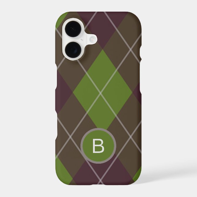 Classic Dark Green Argyle Pattern Monogram (Back)